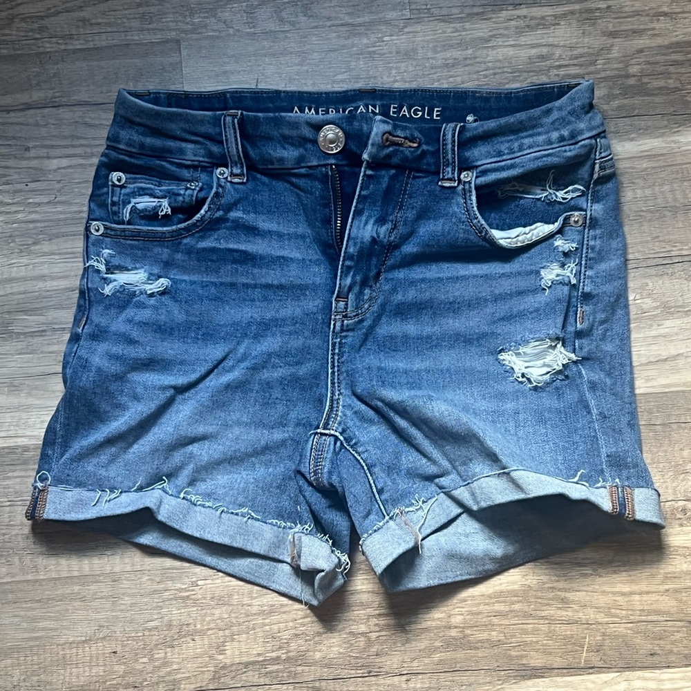 American Eagle Outfitters Distressed Dark Blue Denim Shorts